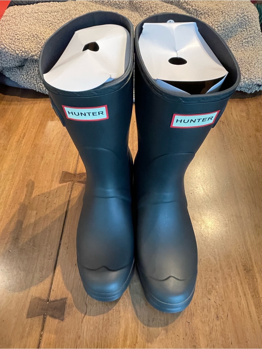 Hunter Matte Black Tall Rain Boots with Red Logo Trim